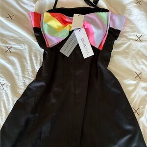 OLIVIA RUBIN Black Dress with Vibrant Multicolor Bow